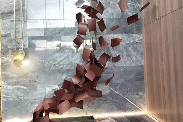 modern stainless steel sculpture | abstract hanging installation for luxury interiors